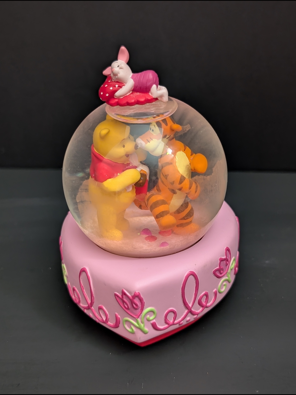 Disney Pink Heart Snow Globe with Winnie the Pooh, Tigger & Piglet 5-2026 - Picture 2 of 7